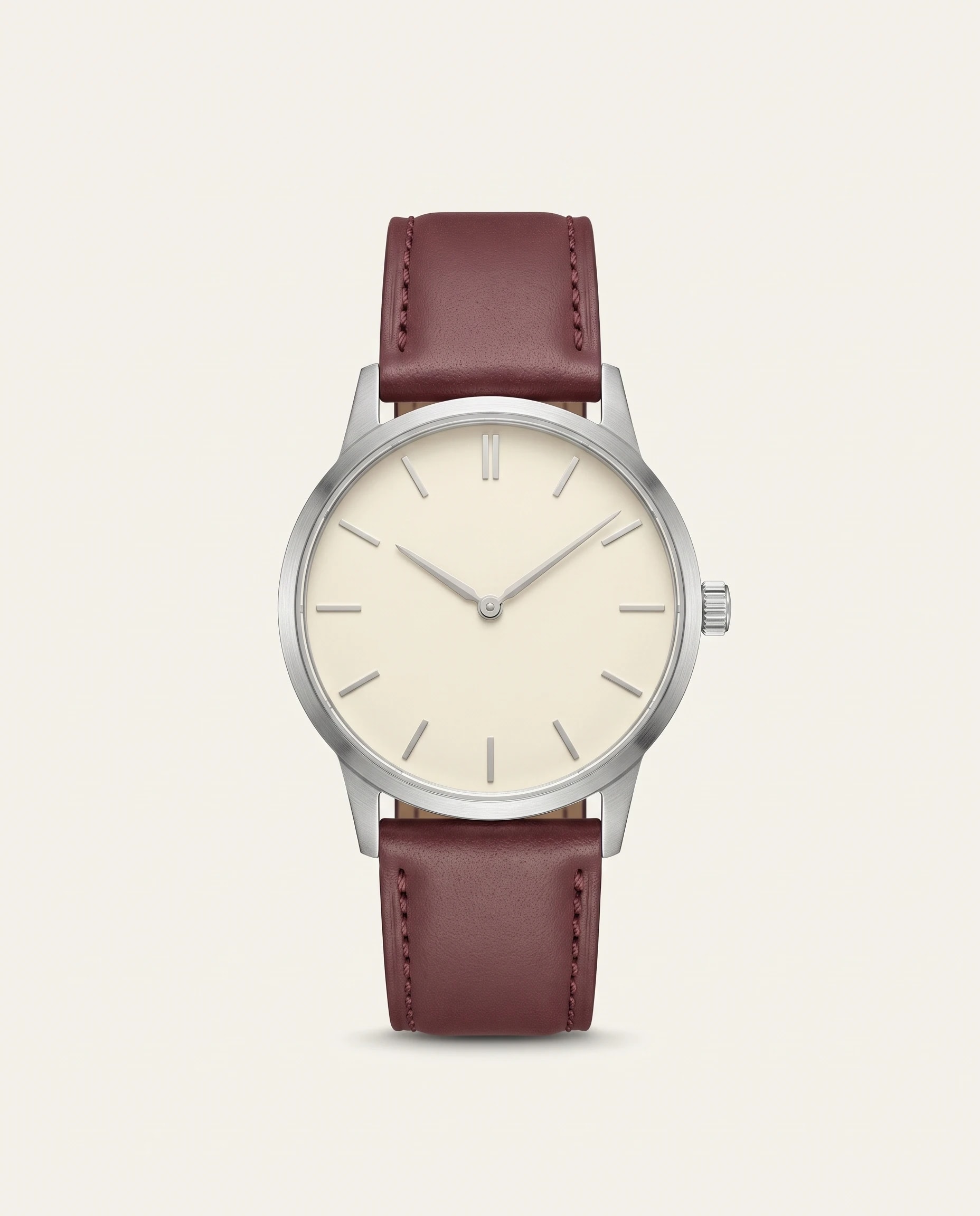 Burgundy Leather Strap Watch