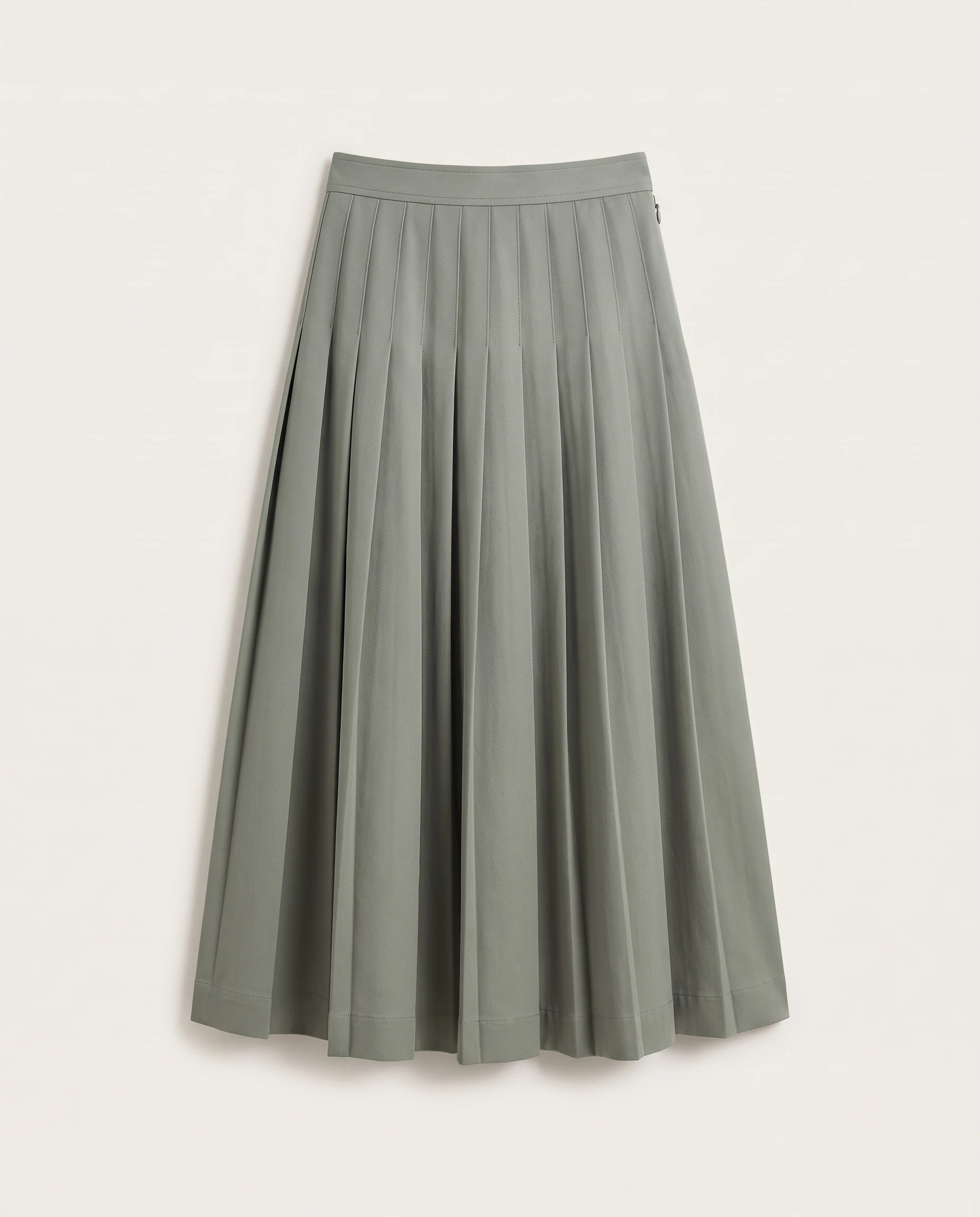 Sage-Grey Pleated Midi Skirt