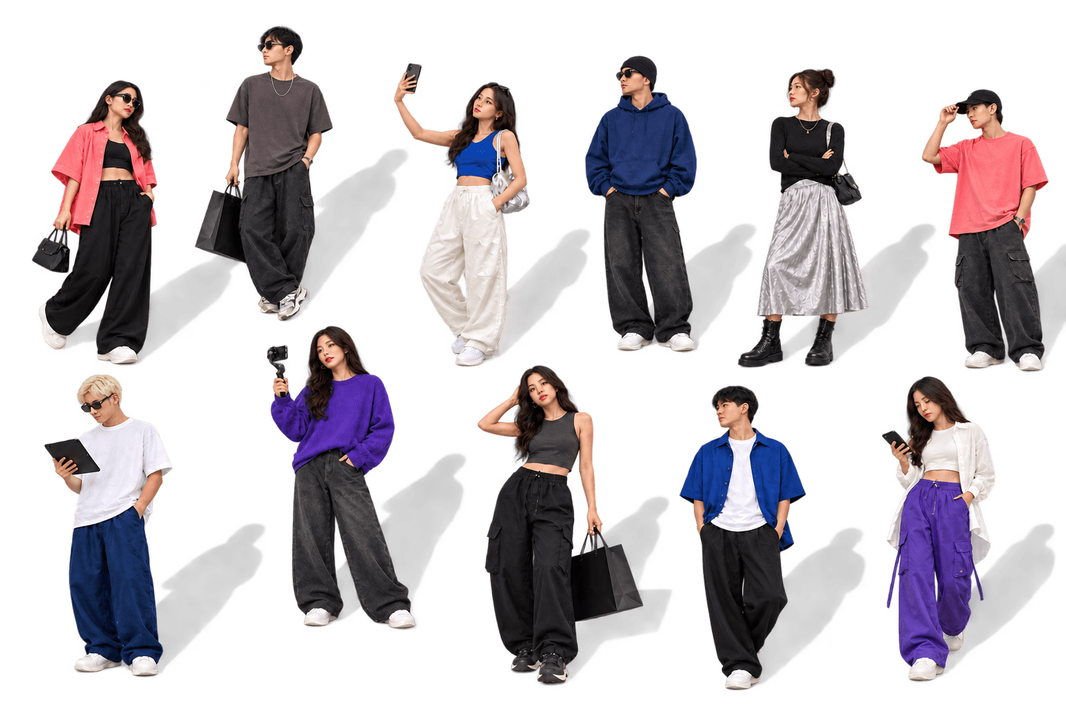 Individual merchant and Creator fashion figures arranged as a spacious editorial cast